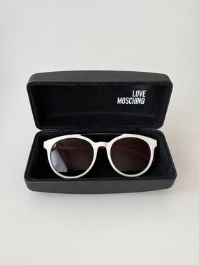 Love Moschino White Round Sunglasses w/ Red Arms + Case